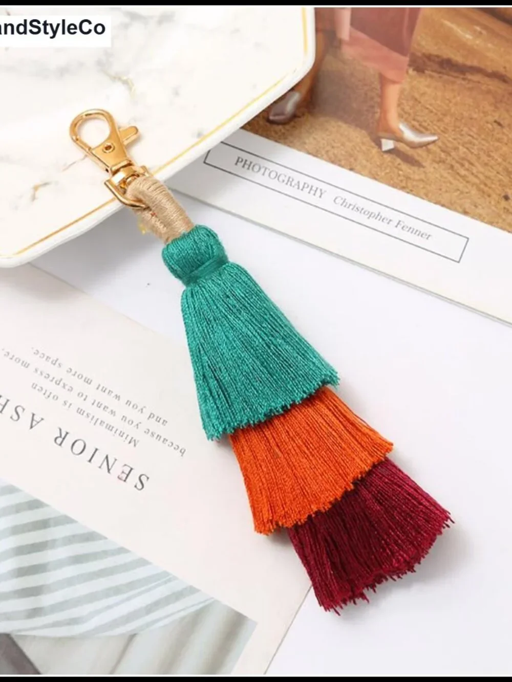 Hippie Crossbody Bag for Women with Tassel Keychain, Adjustable Strap